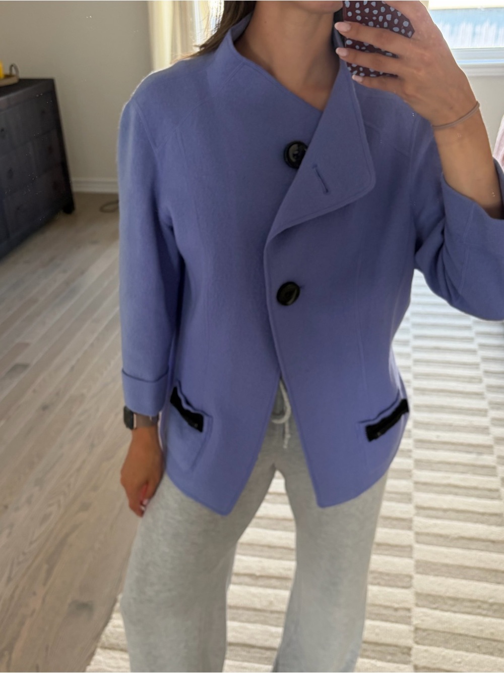 Women's Lavender Single-Breasted Blazer with Black Trim